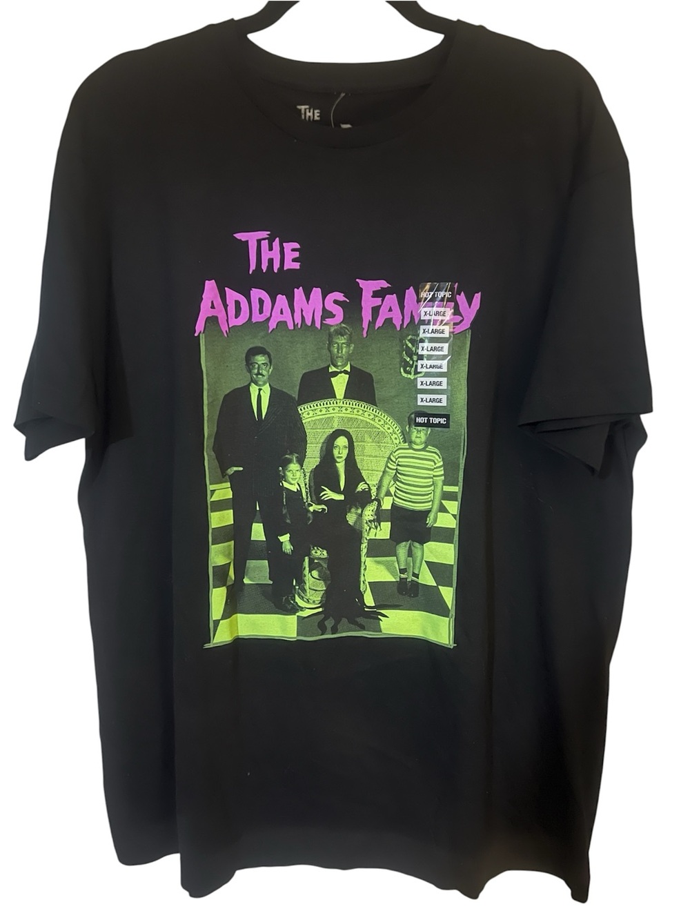 Hot Topic Black The Addams Family Graphic Tee with Pink & Green Print